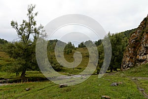 Mountain landscape in the vicinity of the taiga village Generalka Altai territory