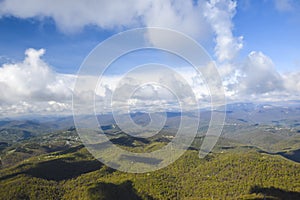 Mountain landscape view haughtily at cloud level far photo