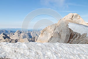 Mountain landscape. The view on Marmolada glacier and mountains on background, Trentino-Alto Adige, Italy