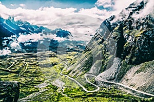 Mountain landscape and view on starting point of the death road