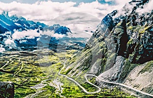 Mountain landscape and view on starting point of the death road