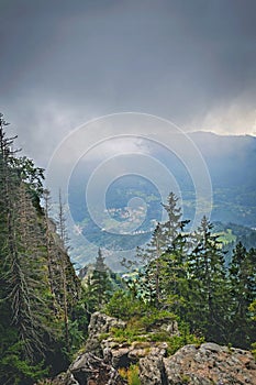 Mountain landscape. Village in the misty clouds 1