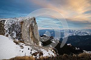 Mountain landscape wiht snow and blue sky