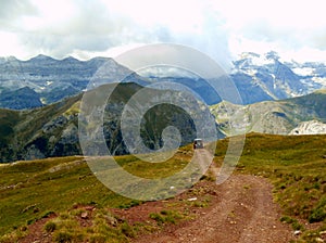 Mountain landscape 4x4 route Pyrenees blue sky