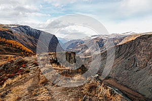 Mountain landscapes with beautiful views of rocks and peaks in Altai