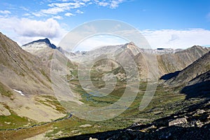 Mountain landscapes of the circumpolar Urals of Russia. Inaccessible mountains of the national park