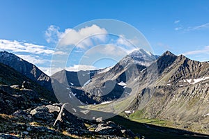 Mountain landscapes of the circumpolar Urals of Russia. Inaccessible mountains of the national park