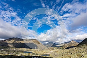 Mountain landscapes of the circumpolar Urals of Russia. Inaccessible mountains of the national park