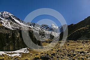 Mountain landscapes and Condoriri Peak in Cordillera Real, Andes, Bolivia