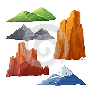 mountain landskape set cartoon vector illustration