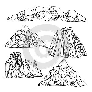 mountain landskape set sketch hand drawn vector