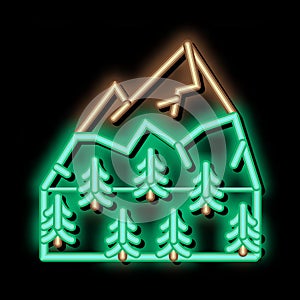 mountain landskape with vegetation neon glow icon illustration