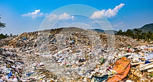 Mountain large garbage pile and pollution,Pile of stink and toxic residue