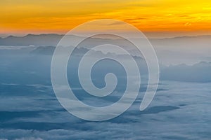 Mountain layer with fog and cloud