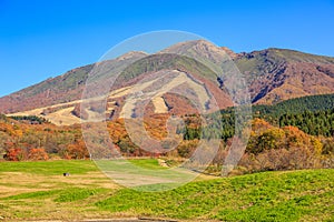 Mountain with leaves turning color in autumn - Senboku, Akita, Japan