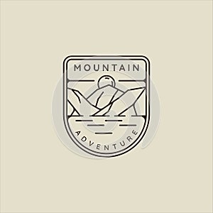 mountain line art simple emblem logo vector illustration template icon graphic design. adventure and outdoors sign or symbol for