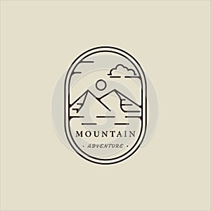 mountain line art simple emblem logo vector illustration template icon graphic design. adventure and outdoors sign or symbol for