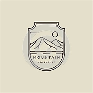 mountain line art simple emblem logo vector illustration template icon graphic design. adventure and outdoors sign or symbol for