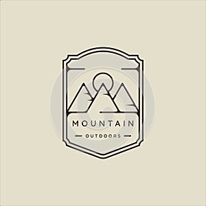 mountain line art simple emblem logo vector illustration template icon graphic design. adventure and outdoors sign or symbol for