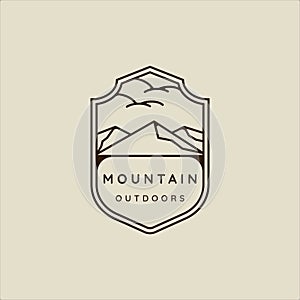 mountain line art simple emblem logo vector illustration template icon graphic design. adventure and outdoors sign or symbol for