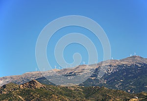 Mountain line with wind turbines