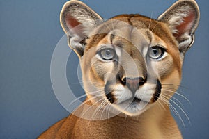 Mountain Lion (Puma concolor) portrait on blue background