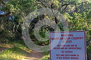 Mountain Lion Warning Sign in O`Neill Regional Park