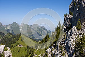 Mountain lodge Soldatenhaus at Gastlosen region, Swiss alps