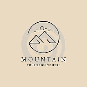 mountain logo line art, icon and symbol, with emblem vector illustration design