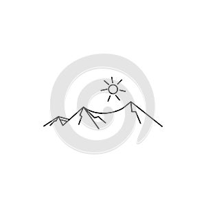 mountain logo simple circle line design sunset vector