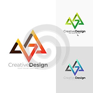Mountain logo with simple, line style, set logos, triangle design