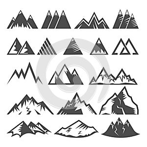 Mountain logo vector mounting logotype peak of mount and winter mountainous valleys hiking mountaineering rock climbing