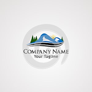Mountain logo vector with wave street, icon, element, and template for business