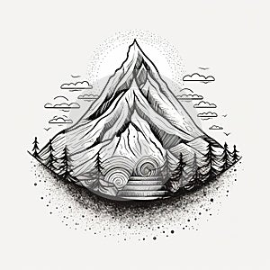 Mountain Made From Simple Line Art.