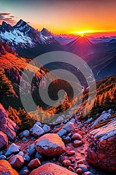 Mountain Majesty. Rugged beauty of a mountain peak at sunset