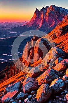 Mountain Majesty. Rugged beauty of a mountain peak at sunset