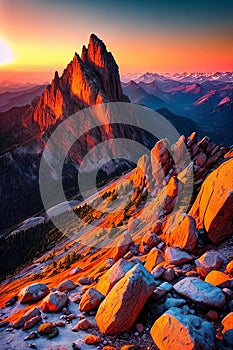 Mountain Majesty. Rugged beauty of a mountain peak at sunset