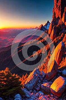 Mountain Majesty. Rugged beauty of a mountain peak at sunset