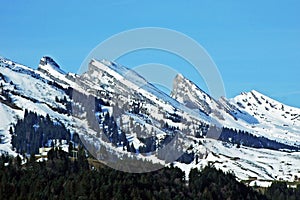 Mountain massive Churfirsten in early spring, between river valleys Thurtal and Seeztal, Wildhaus - Canton of St. Gallen