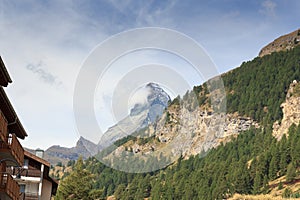 Mountain Matterhorn with clouds seen from Zermatt in Pennine Alps, Switzerland