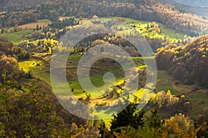 Mountain meadows at autumn illuminated by devine light, Radocelo mountain