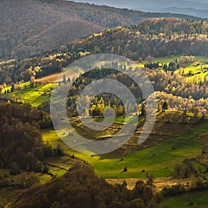 Mountain meadows at autumn illuminated by devine light, Radocelo mountain