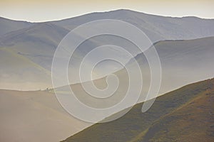 Mountain meadows landscape at sunset in Asturias. Spanish tourism