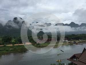 Mountain morning view from the hill, Vangvieng, Laos