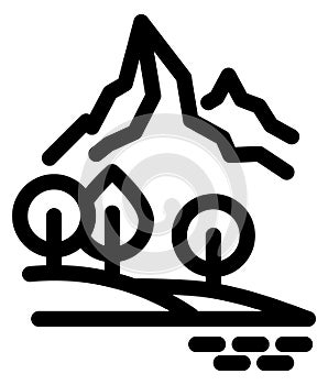 Mountain nature linear icon. Tourism travel symbol