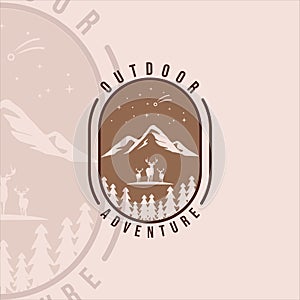 mountain at nature logo vintage vector illustration template icon graphic design. adventure outdoor at night forest symbol with