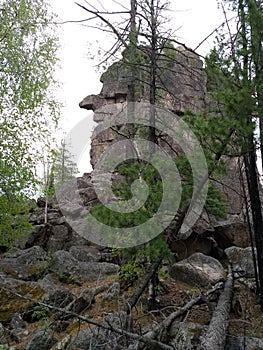 Mountain `Old woman`. Impenetrable forest. Creation of Siberian nature, Irkutsk. Siberia