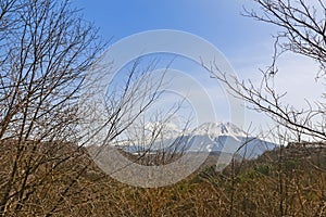 Mountain Ontake (Mount Kiso Ontake) in the background during Spring in Nagoya, Japan