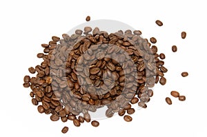 Mountain of organic roasted coffee beans isolated