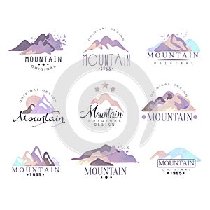 Mountain original logo design since 1965 year watercolor vector Illustrations set